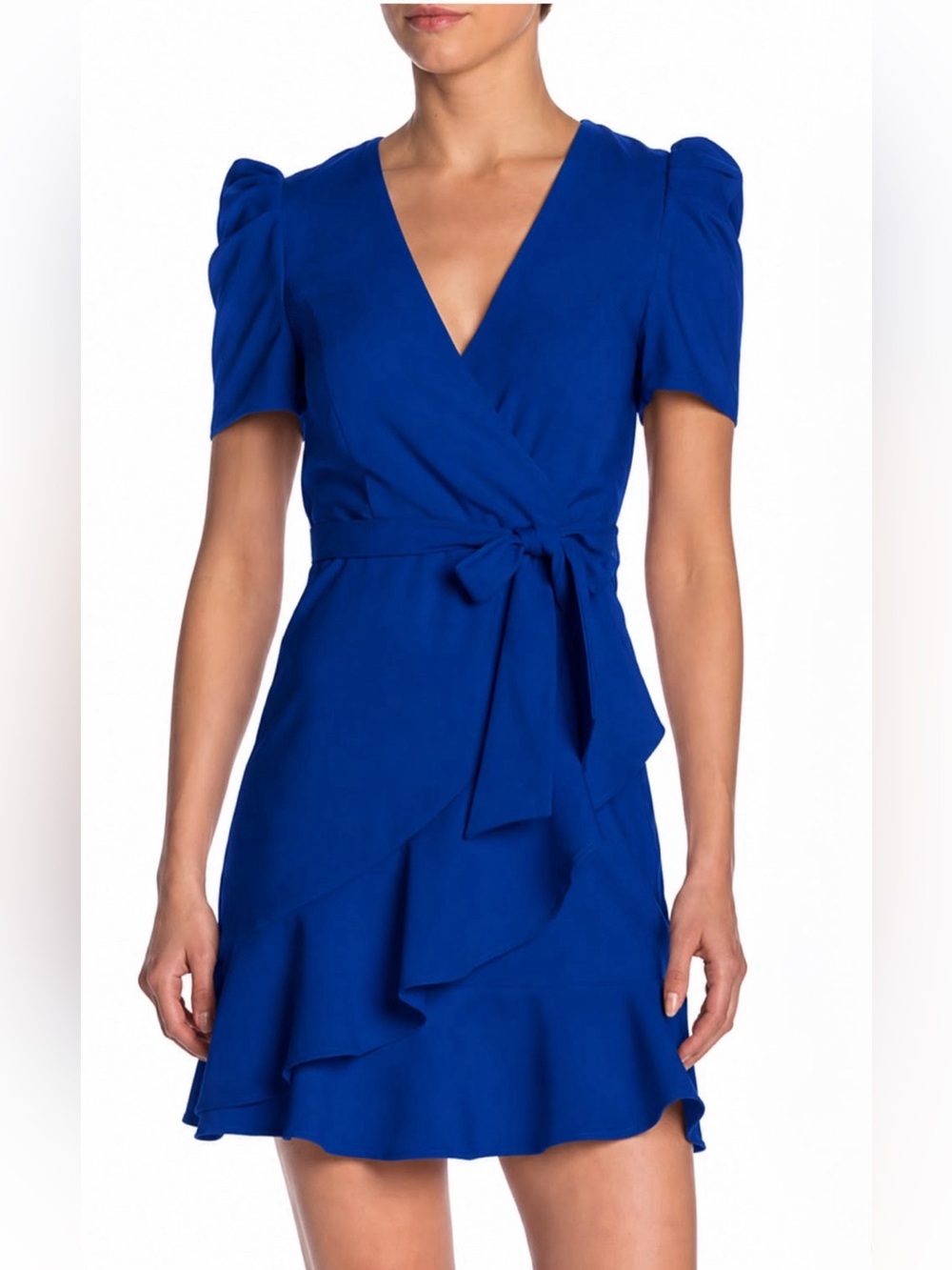 blue betsey johnson dress | Dresses | Betsey Johnson Royal Vneck Wrap With Tie Waist And Ruffle Hem Size 8 Size:M44X32
